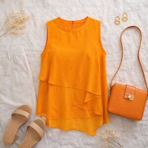 💚 Rachel Roy Orange Layered Sleeveless Blouse Size M